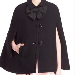 Kate Spade Bow Capelet Black Jacket Coat Wool Blend Rare Lined Size Small NWOT